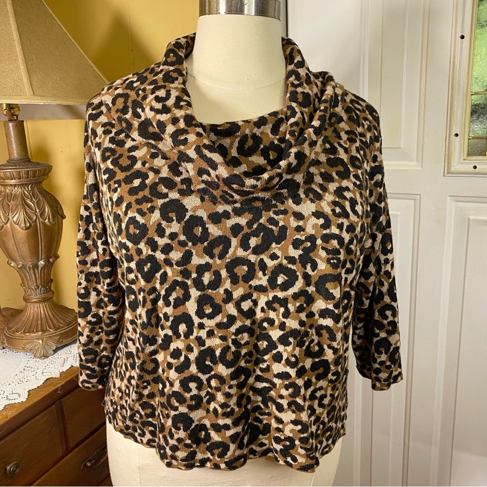 Ruby Rd. Cowl Neck Leopard Sweater 3/4 Sleeves Women's Plus Size 2X